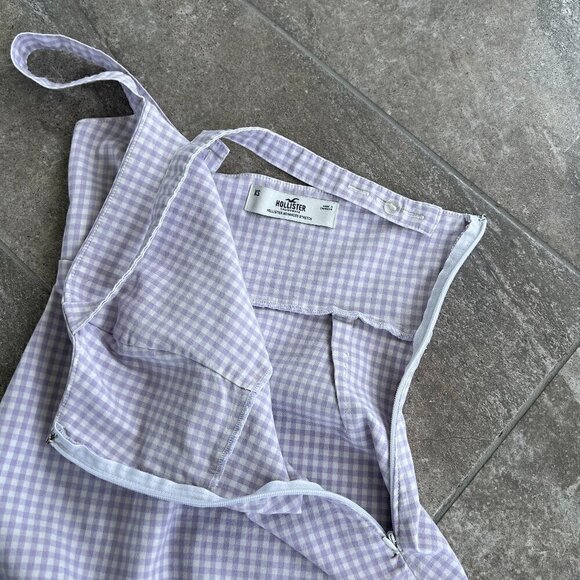 Hollister Purple Lavender Gingham Check Bare Structured Mini Dress Size XS - Picture 6 of 13